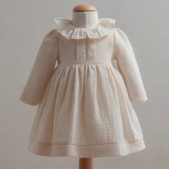 Cream Long Sleeve Baby Dress